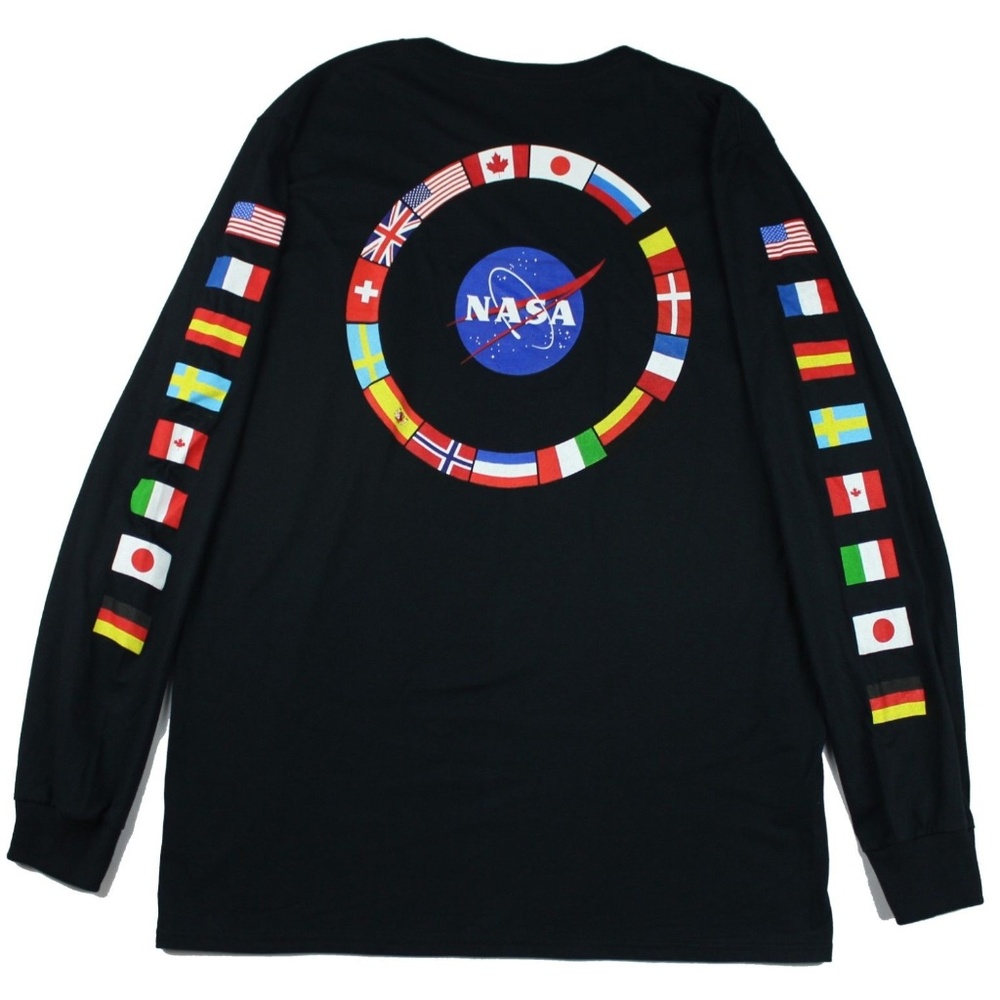 NASA Black Long Sleeve International Flags Tee